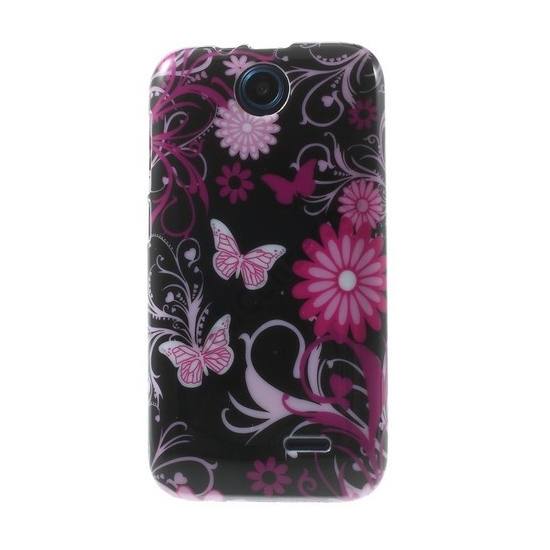 HTC Desire 310 Telefonvédő gumi / szilikon (pillangó, virágminta) FEKETE
