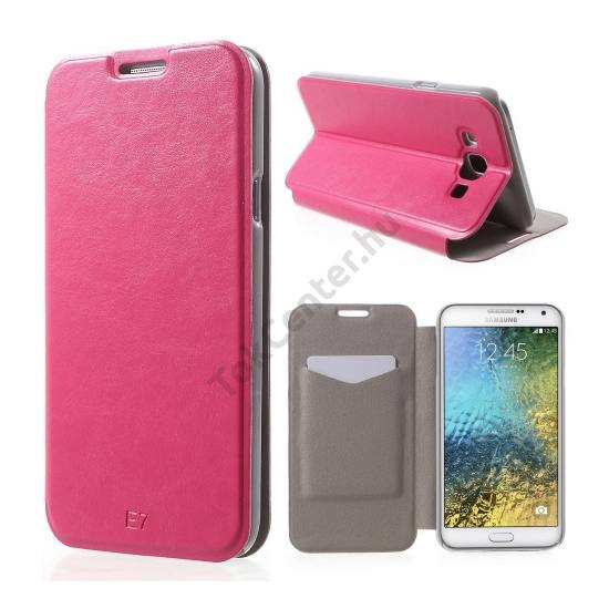 Samsung Galaxy E7 (SM-E700) Tok álló, bőr (FLIP, oldalra nyíló, bankkártya  tartó, asztali tartó funkció) RÓZSASZÍN