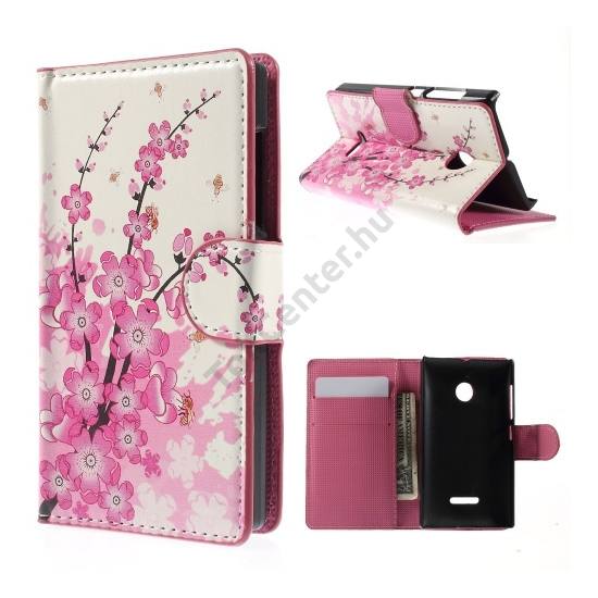 Microsoft Lumia 532 Tok álló, bőr (FLIP, mágneses, oldalra nyíló, bankkártya  tartó, asztali tartó funkció, virágminta) FEHÉR