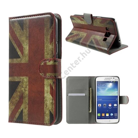 Samsung Galaxy Grand 3 (SM-G7200) Tok álló, bőr (FLIP, oldalra nyíló, asztali tartó funkció, zászlóminta) BRIT/ANGOL