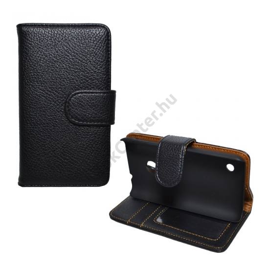 Nokia Lumia 530 Tok álló, bőr (FLIP, mágneses, oldalra nyíló, bankkártya tartó, fényképtartó, asztali tartó funkció) FEKETE