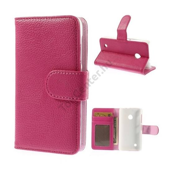 Nokia Lumia 530 Tok álló, bőr (FLIP, mágneses, oldalra nyíló, bankkártya tartó, fényképtartó, asztali tartó funkció) MAGENTA