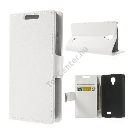 LG F70 (D315) Tok álló, bőr (FLIP, mágneses, oldalra nyíló, bankkártya  tartó, asztali tartó funkció) FEHÉR
