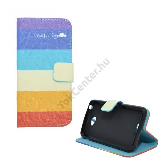 Sony Xperia E4 (E2105) Tok álló, bőr (FLIP, mágneses, oldalra nyíló, bankkártya tartó, asztali tartó funkció, csíkos) SZÍNES