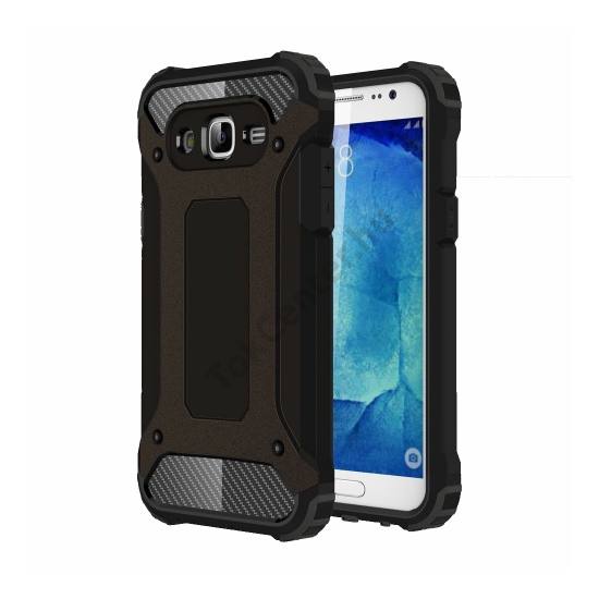 Samsung Galaxy J5 (SM-J500) Defender műanyag telefonvédő (közepesen ütésálló, gumi / szilikon belső, fémhatás) FEKETE