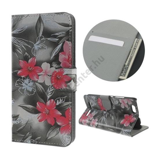 Lenovo A2020 (Vibe C) Tok álló, bőr (FLIP, oldalra nyíló, asztali tartó funkció, rózsaszín virágminta) SZÜRKE