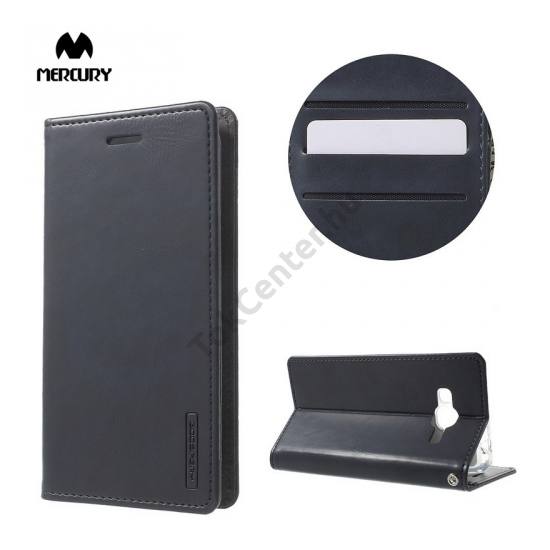 Samsung Galaxy J3 (2016) (SM-J320) MERCURY BLUE MOON FLIP tok álló, bőr (oldalra nyíló, asztali tartó funkció) FÉNYES SÖTÉTKÉK