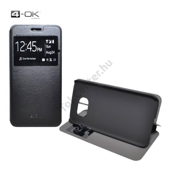 Samsung Galaxy S7 EDGE (SM-G935) 4-OK tok álló, bőr (FLIP, oldalra nyíló, asztali tartó funkció, hívószámkijelzés, S-View Cover) FEKETE