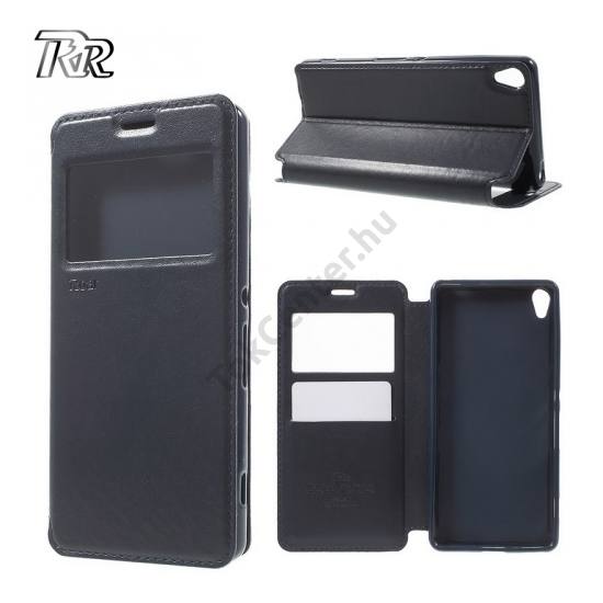 Sony Xperia XA (F3111) ROAR NOBLE VIEW tok álló, bőr (FLIP, oldalra nyíló, asztali tartó funkció, View Window) SÖTÉTKÉK