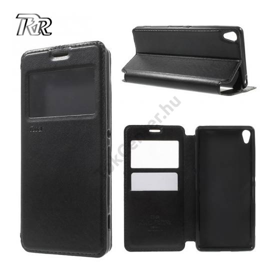 Sony Xperia XA (F3111) ROAR NOBLE VIEW tok álló, bőr (FLIP, oldalra nyíló, asztali tartó funkció, View Window) FEKETE