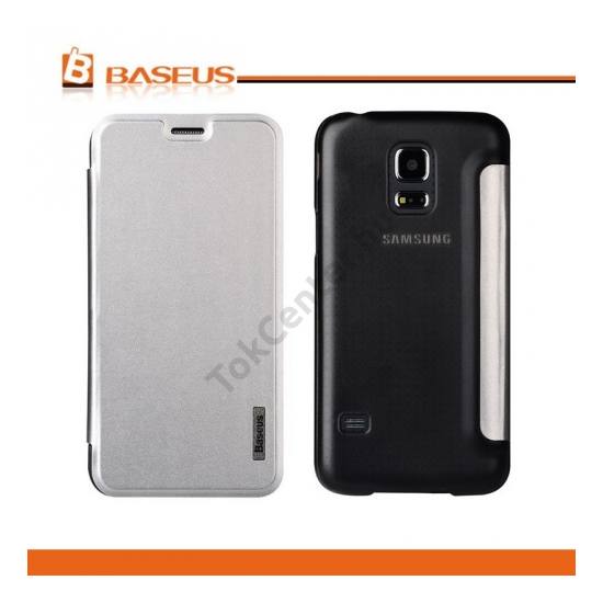 Samsung Galaxy S V. mini (SM-G800) BASEUS Primary Color műanyag telefonvédő (FLIP, átlátszó hátlap) EZÜST