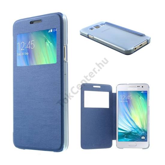 Samsung Galaxy A3 (SM-A300F) Műanyag telefonvédő (bőr flip, oldalra nyíló, S-View cover, szálcsiszolt mintázat) KÉK