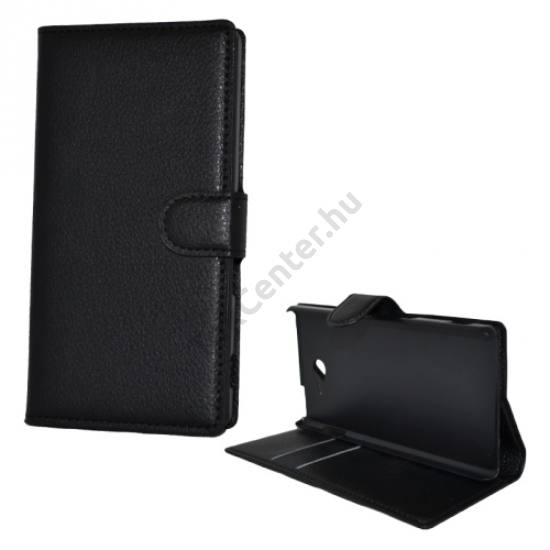 Sony Xperia M2 Aqua (D2403) Tok álló, bőr (FLIP, mágneses, oldalra nyíló, bankkártya  tartó, asztali tartó funkció) FEKETE