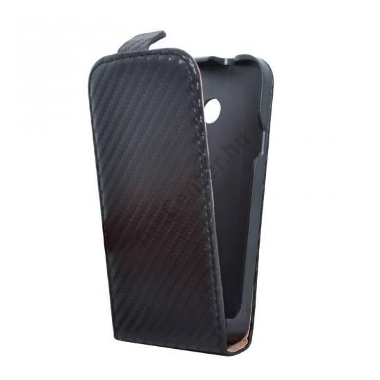 Huawei Ascend Y330 Tok álló, bőr (FLIP, mágneses, karbon minta) FEKETE