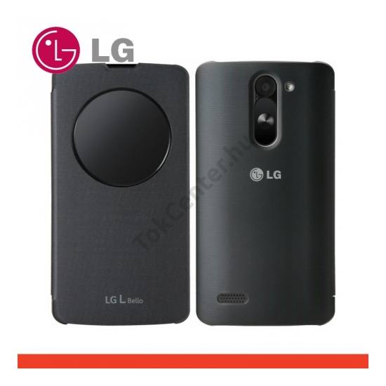 LG L80+ L Bello (D331)  Műanyag telefonvédő (bőr flip, hívószámkijelzés, és hívás felvételhez kivágás, QuickWindow) FEKETE