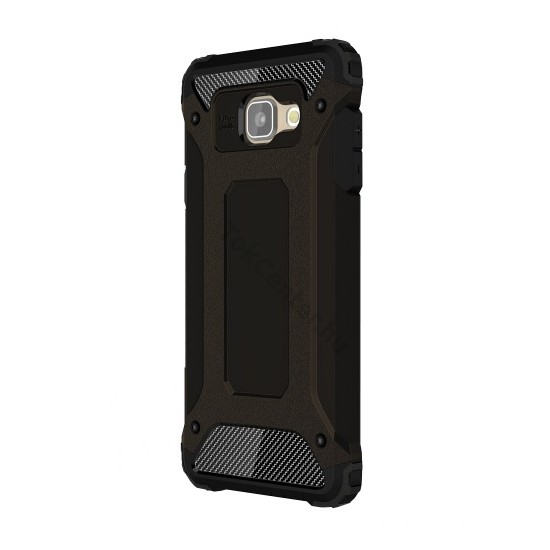 Samsung Galaxy A5 (2016) (SM-A510F) Defender műanyag telefonvédő (közepesen ütésálló, gumi / szilikon belső, fémhatás) FEKETE