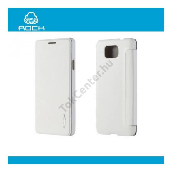 Samsung Galaxy Alpha (SM-G850) ROCK UNI műanyag telefonvédő (FLIP, oldalra nyíló) FEHÉR