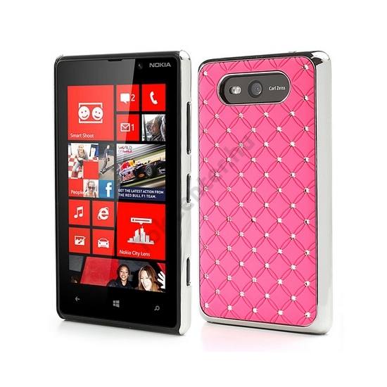 Nokia Lumia 820 Műanyag telefonvédő (strasszkő) RÓZSASZÍN