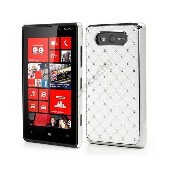 Nokia Lumia 820 Műanyag telefonvédő (strasszkő) FEHÉR