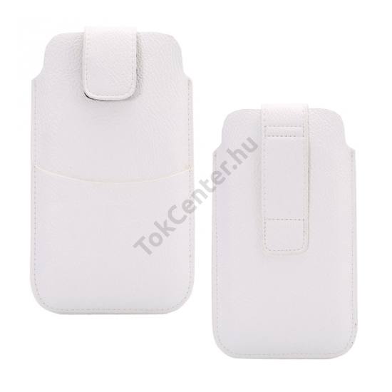 Tok álló, bőr (POUCH, tépőzár, bankkártya tartó, iPhone 6 Plus méret) FEHÉR