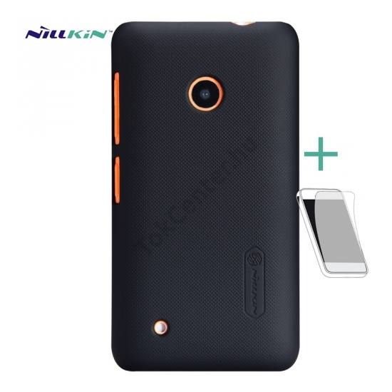Nokia Lumia 530 NILLKIN SUPER FROSTED műanyag telefonvédő (gumírozott, érdes felület, képernyővédő fólia, tisztítókendő) FEKETE