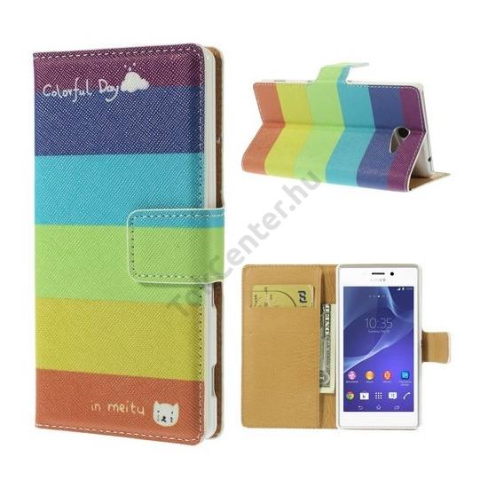 Sony Xperia M2 (D2303) Tok álló, bőr (FLIP, mágneses, oldalra nyíló, bankkártya tartó, asztali tartó funkció, csíkos) SZÍNES