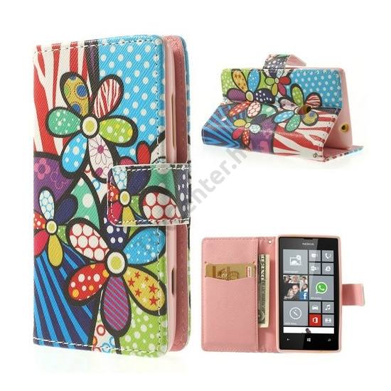 Nokia Lumia 520 Tok álló, bőr (FLIP, mágneses, oldalra nyíló, bankkártya tartó, asztali tartó funkció, virágminta) SZÍNES
