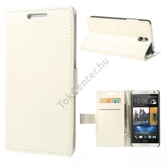 HTC Desire 610 Tok álló, bőr (FLIP, asztali tartó funkció, mágneses, oldalra nyíló, bankkártya tartó) FEHÉR