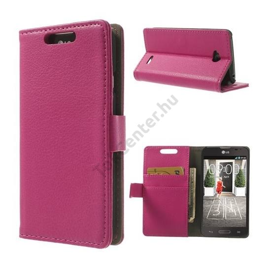 LG L65 (D280) Tok álló, bőr (FLIP, mágneses, oldalra nyíló, bankkártya tartó, asztali tartó funkció) MAGENTA