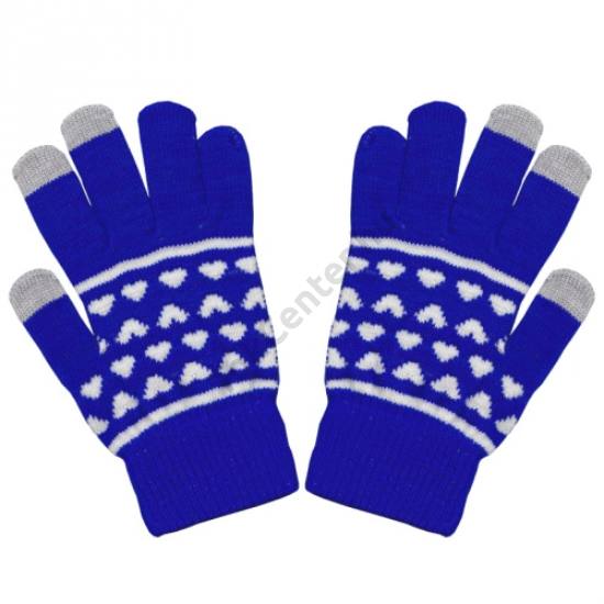 Érintő kesztyű (kapacitív kijelzőhöz, szív mintás) KÉK