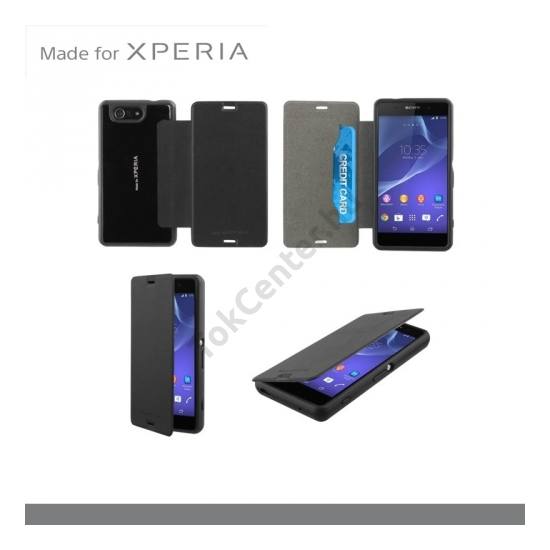 Sony Xperia Z3 (D6653) Telefonvédő gumi / szilikon (bőr flip, bankkártya tartó) FEKETE