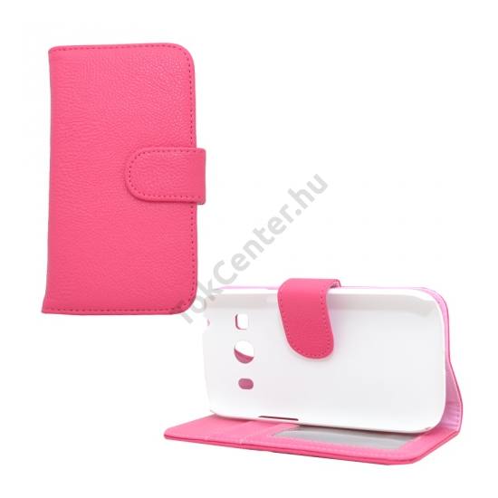 Samsung Galaxy Ace 4 LTE (SM-G357FZ) Tok álló, bőr (FLIP, oldalra nyíló, bankkártya tartó, asztali tartó funkció) RÓZSASZÍN