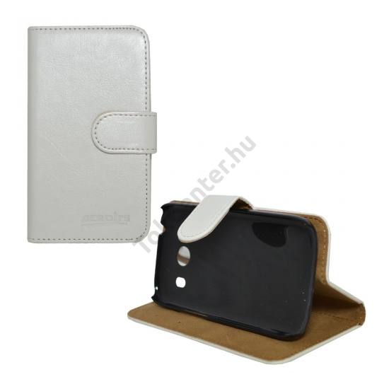Samsung Galaxy Ace 4 LTE (SM-G357FZ) Tok álló, bőr (FLIP, oldalra nyíló, bankkártya tartó, asztali tartó funkció) FEHÉR