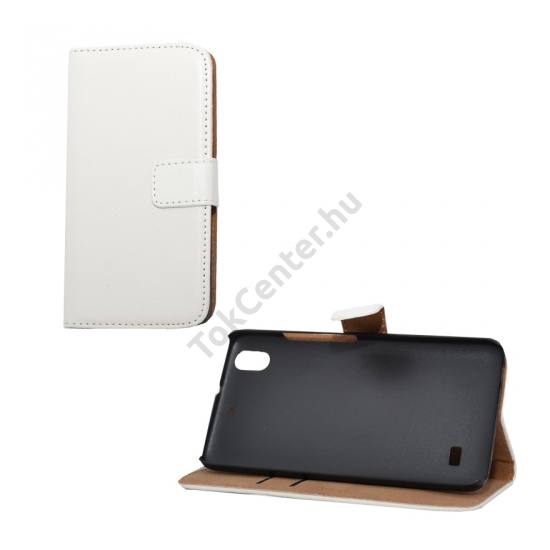 Huawei Ascend G620s Tok álló, bőr (FLIP, mágneses, oldalra nyíló, bankkártya  tartó, asztali tartó funkció) FEHÉR