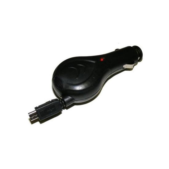 Szivargyújtó töltő/autós töltő (microUSB, 5V / 500 mA, felcsévélhető) FEKETE