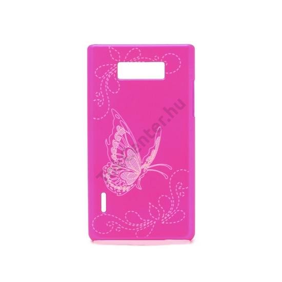 LG Optimus L7 (P700) Műanyag telefonvédő (gumírozott, gravírozott, pillangó mintás) RÓZSASZÍN