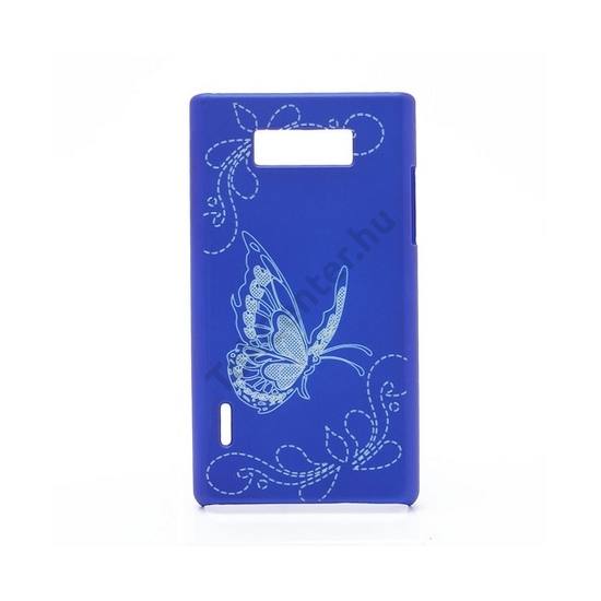 LG Optimus L7 (P700) Műanyag telefonvédő (gumírozott, gravírozott, pillangó mintás) KÉK