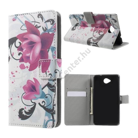 Microsoft Lumia 650 Tok álló, bőr (FLIP, oldalra nyíló, asztali tartó funkció, lótuszvirág minta) FEHÉR