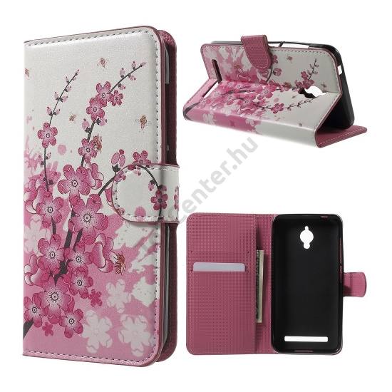 Asus Zenfone Go (ZC500TG) Tok álló, bőr (FLIP, oldalra nyíló, asztali tartó funkció, virágminta) FEHÉR