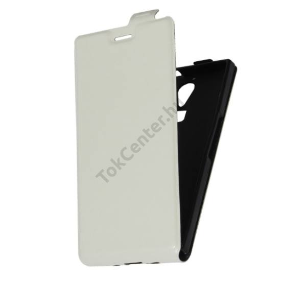 DOOGEE F5 (F5 Pro) Tok álló, bőr (FLIP, lefelé nyíló, szilikon tartó) FEHÉR	