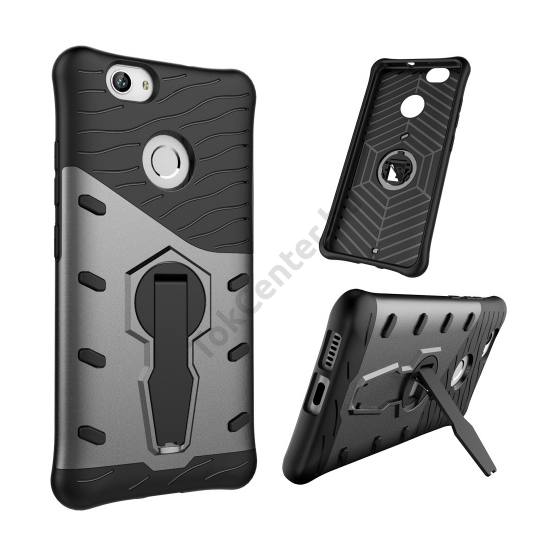 Huawei nova Defender műanyag telefonvédő (közepesen ütésálló, gumi / szilikon hátlap, kitámasztó) FEKETE/SZÜRKE