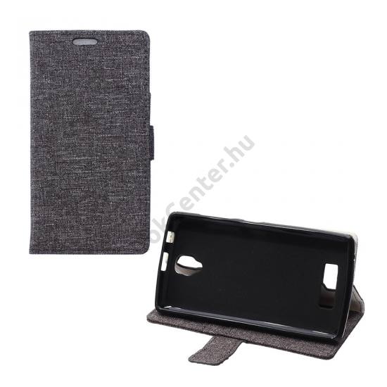 Lenovo A2010 Tok álló, bőr (FLIP, mágneses, oldalra nyíló, asztali tartó funkció, textil hatás) SZÜRKE