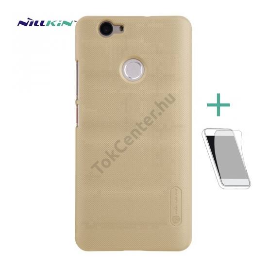 Huawei nova NILLKIN SUPER FROSTED műanyag telefonvédő (gumírozott, érdes felület, képernyővédő fólia, tisztítókendő) ARANY