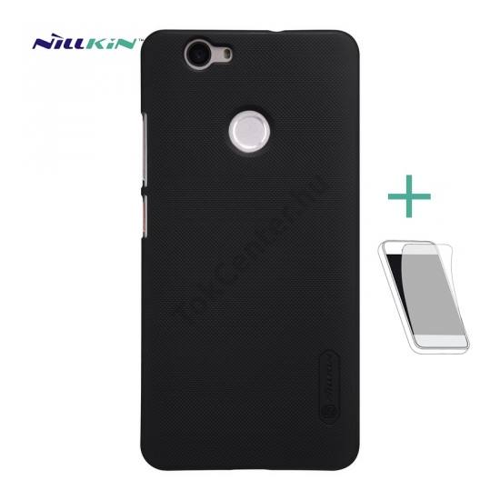 Huawei nova NILLKIN SUPER FROSTED műanyag telefonvédő (gumírozott, érdes felület, képernyővédő fólia, tisztítókendő) FEKETE