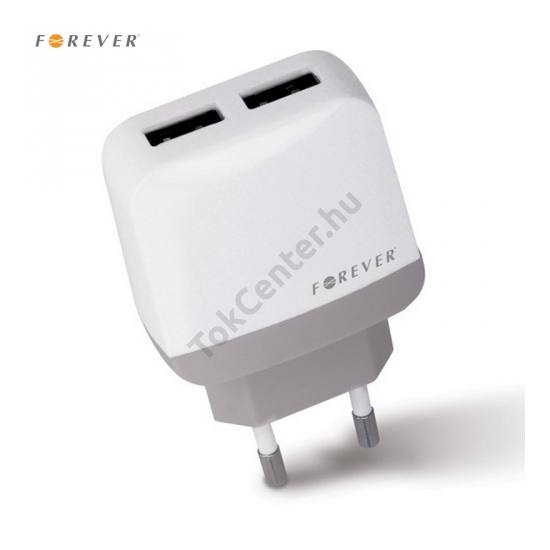 FOREVER hálózati töltő 2 x USB aljzat  (2 x 5V / 2400mA, kábel NÉLKÜL!) FEHÉR