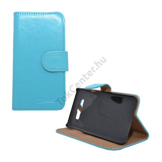 Samsung Galaxy A7 (SM-A700F) Tok álló, bőr (FLIP, mágneses, oldalra nyíló, bankkártya  tartó, asztali tartó funkció) VILÁGOSKÉK