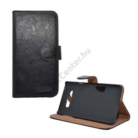 Samsung Galaxy A7 (SM-A700F) Tok álló, bőr (FLIP, mágneses, oldalra nyíló, bankkártya  tartó, asztali tartó funkció) FEKETE