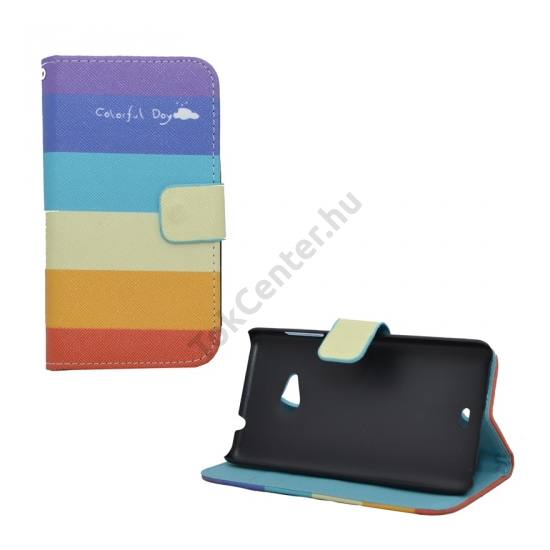 Microsoft Lumia 535 Tok álló, bőr (FLIP, mágneses, oldalra nyíló, bankkártya tartó, asztali tartó funkció, csíkos) SZÍNES