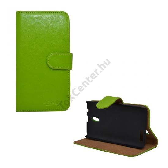 Lenovo A319 Tok álló, bőr (FLIP, mágneses, oldalra nyíló, bankkártya tartó, asztali tartó funkció) ZÖLD