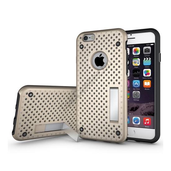 Műanyag telefonvédő (szilikon keret, lyukacsos minta, kitámasztó) ARANY